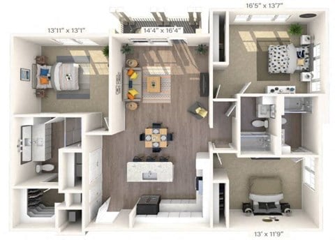 Floor plan for 3 beds, 3 baths, 1807 sqft